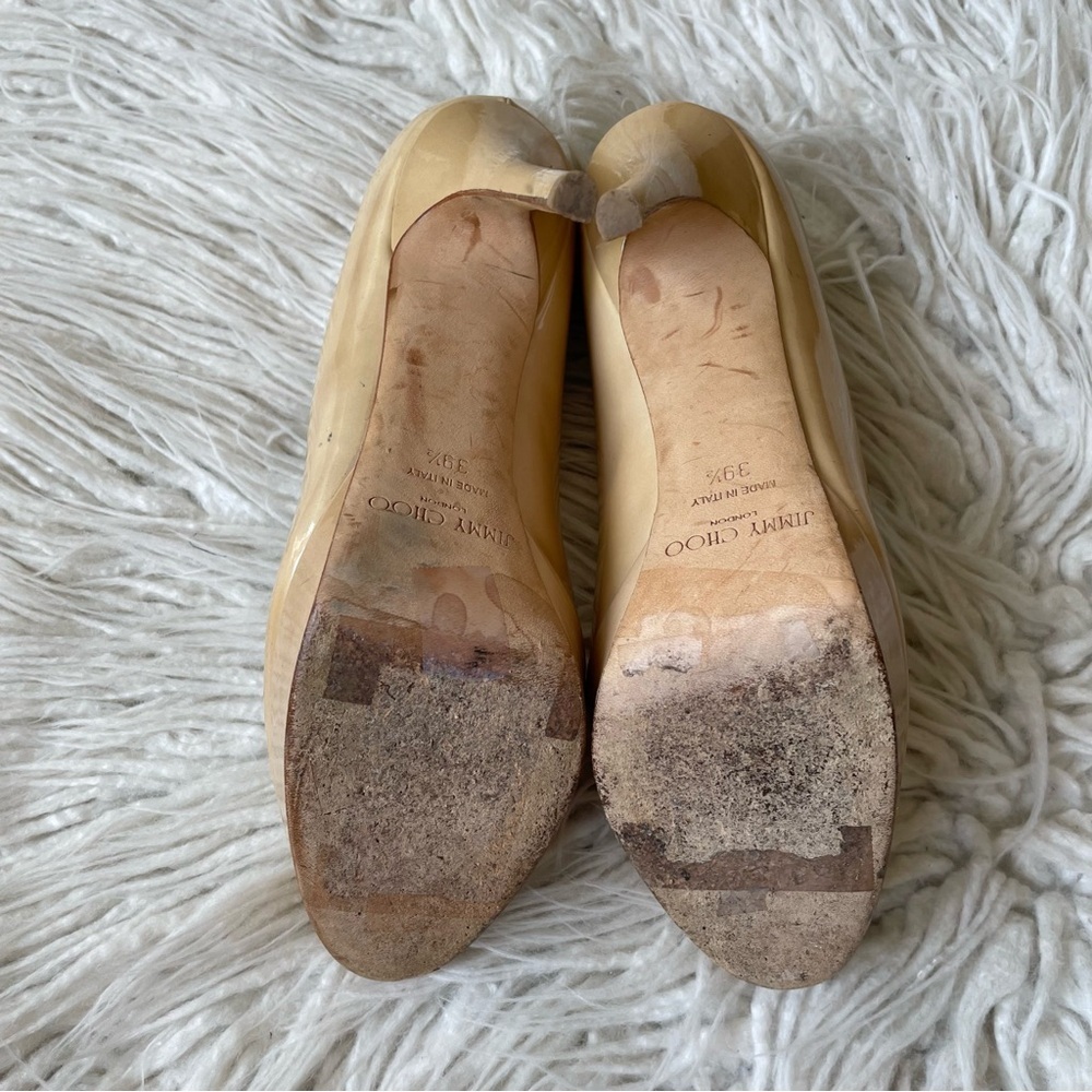 Jimmy Choo Cosmic Nude Beige Patent Leather Platform High Heel Pumps Size 39.5 - Picture 7 of 9